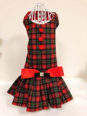 画像1: 赤タータンチェックダブルリボンドレス (1)